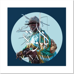 GNAWA festival ESSAOUIRA MOROCCO  T-SHIRT WITH ARABIC WRITING LIGHT BLUE DESGIN Posters and Art